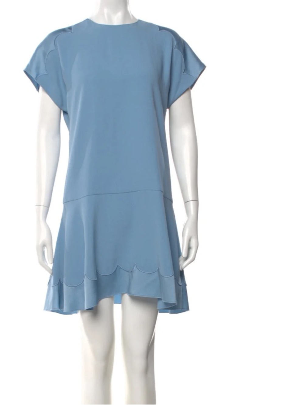 RED Valentino Powder Blue Short-Sleeve Scallop-Hem Dress 38 6